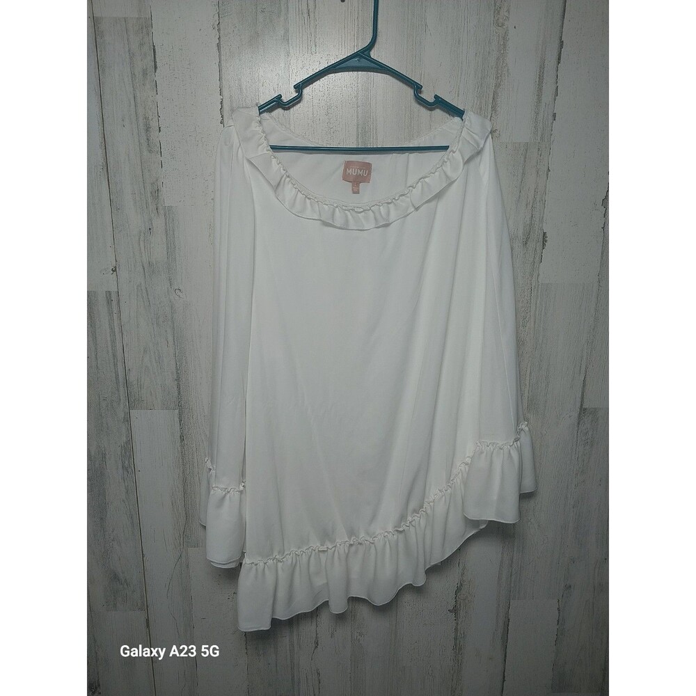 Show Me Your Mumu One Sleeve Asymmetrical Ruffle Tunic Blouse Large White